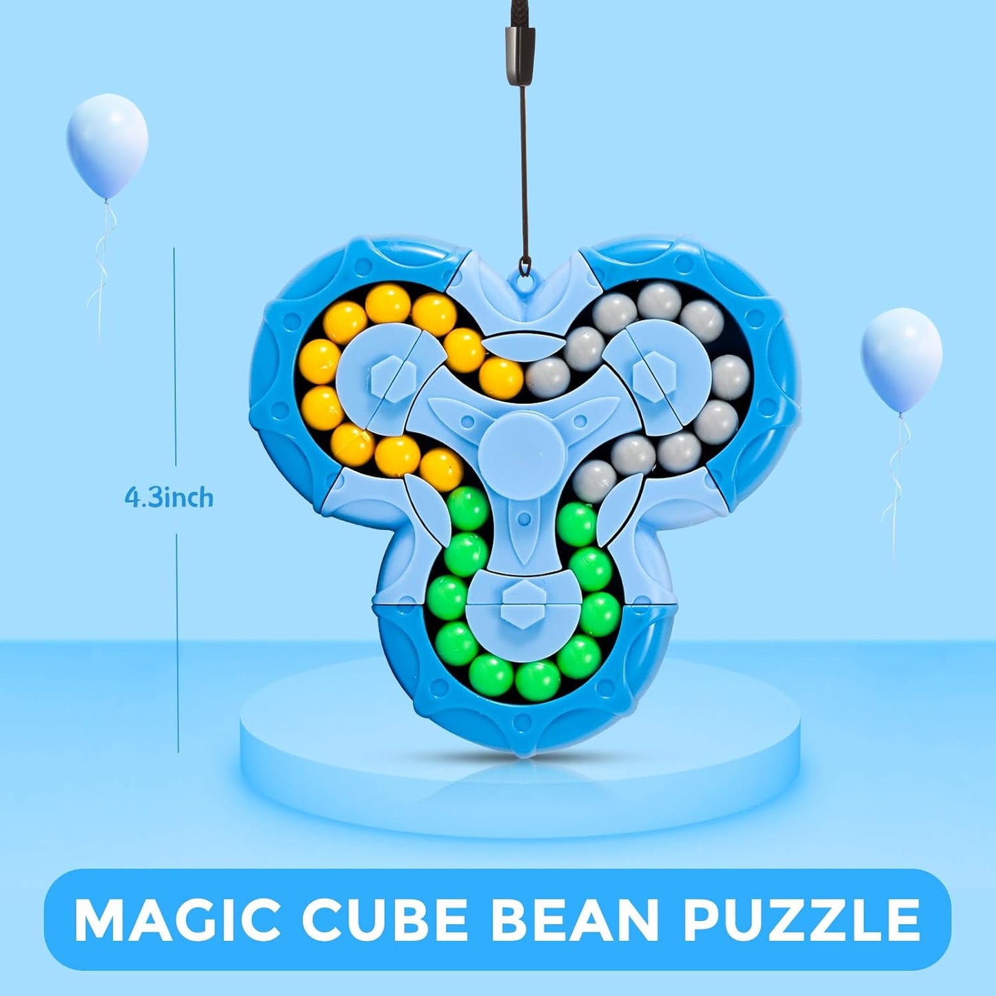 Magic Cube Bean Puzzle,Rotate and Puzzle,Stress and Anxiety Relief Fidget Toys,Brain Teasers Travel Games for Kids Teens Adults,Sensory Toys for Autistic ADHD,Pop Birthday Gift(Blue)