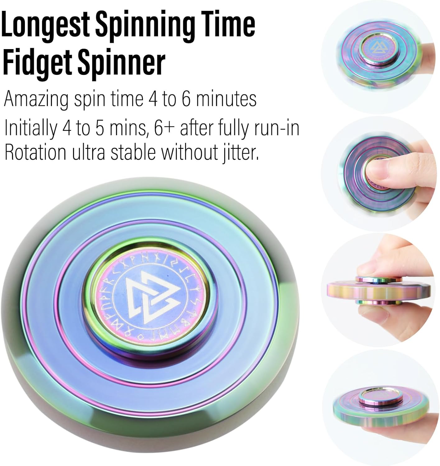 FREELOVE Metal Fidget Spinner, Viking Pirate Haptic Gyro, Heavy Stainless Steel Hand Spinning, Small Round Gear Fidget Block, Premium Bearing Silent Long Spinning for Adults Anxiety Cool, Rainbow