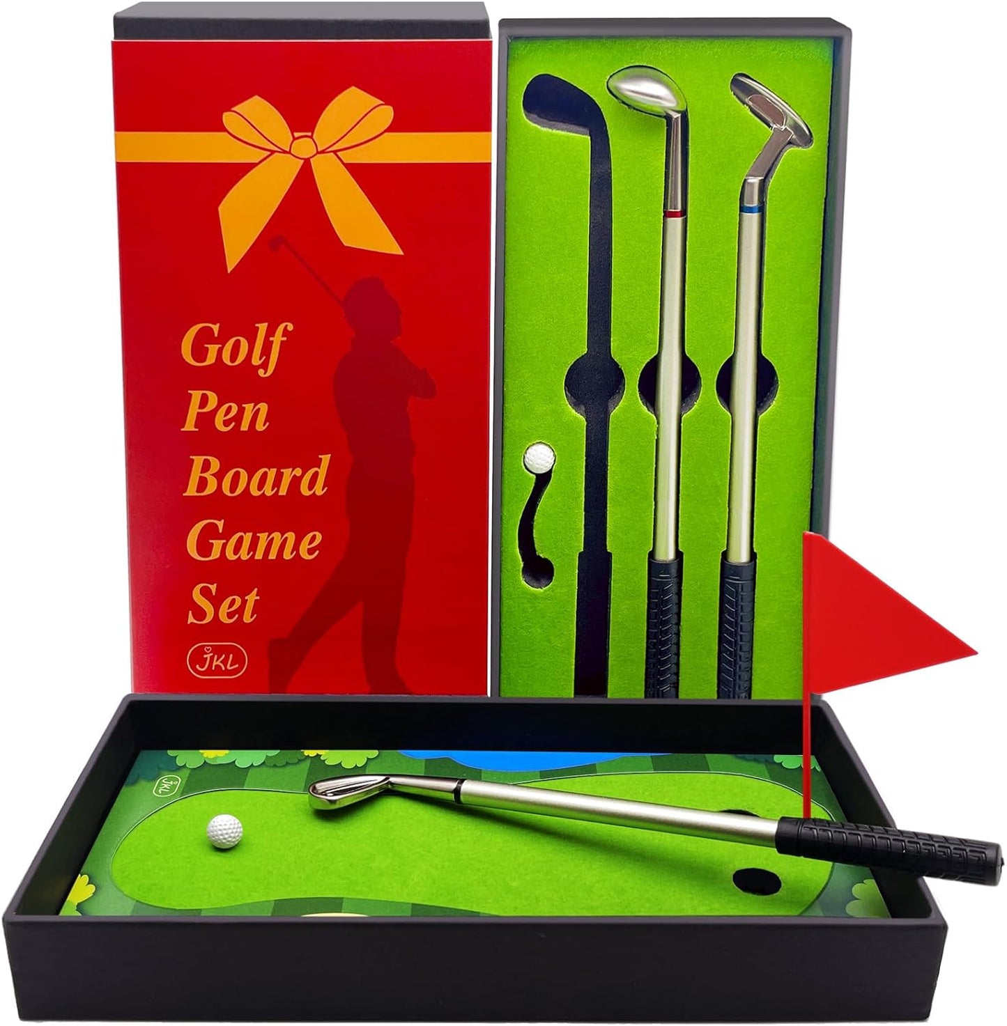 Golf Pen Gifts Mini Desktop Set with Putting Green,3 Golf Clubs Pens with Balls and Flag,Unique Stocking Stuffers,Golf Gift Office Desk Toys for Men and Women