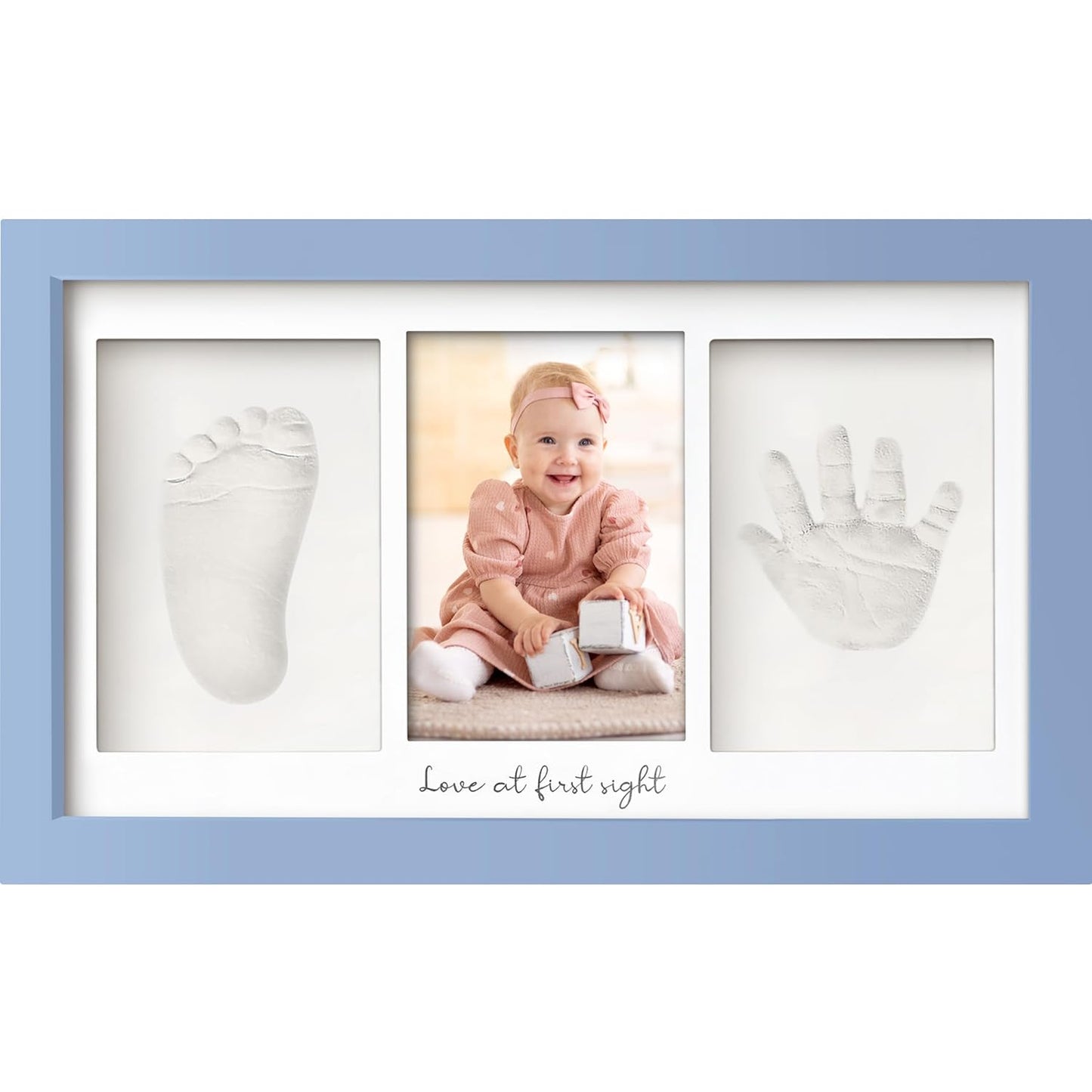 Baby Hand and Footprint Kit - Clay Handprint Keepsake Frame, Newborn Nursery Picture Frame, Personalized New Mom Gifts for Baby Shower & Registry (Cornflower)