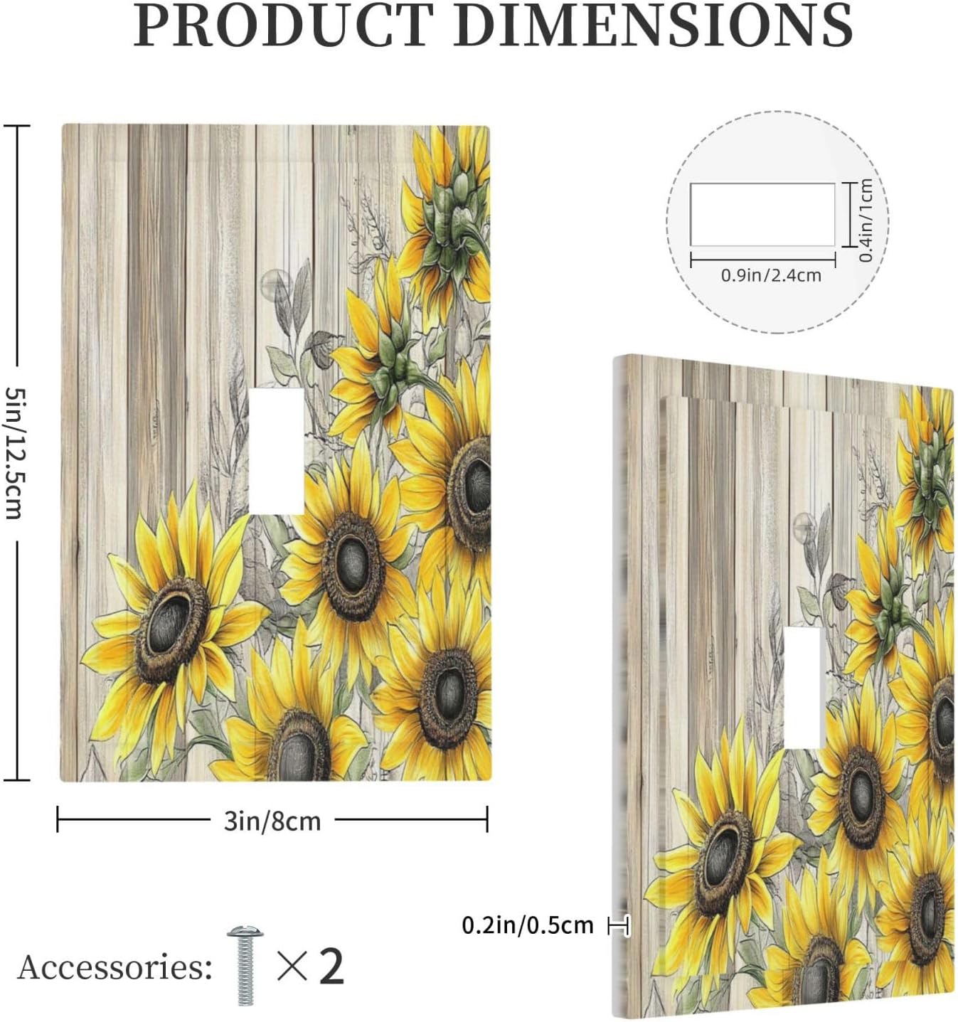 Decorative Light Switch Cover Floral Sunflower Rustic Flower Vintage Wood 1 Gang Single Toggle Device Electrical Faceplate Switchplates Decorator Outlet Wall Plate For Farmhouse Cabin