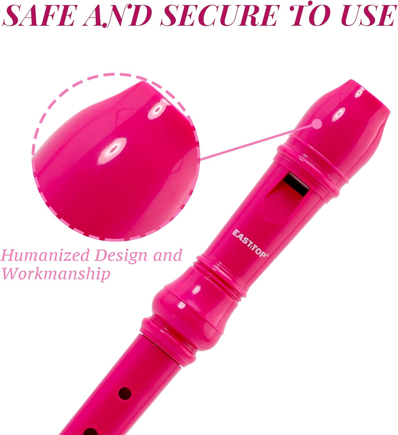 EAST TOP Soprano Recorder for Kids Beginners, 8 Hole Plastic German Fingering Flute Recorder 3 Piece with Cleaning stick, Cotton pouch, Fingering Chart, Colorful box (Hot Pink)
