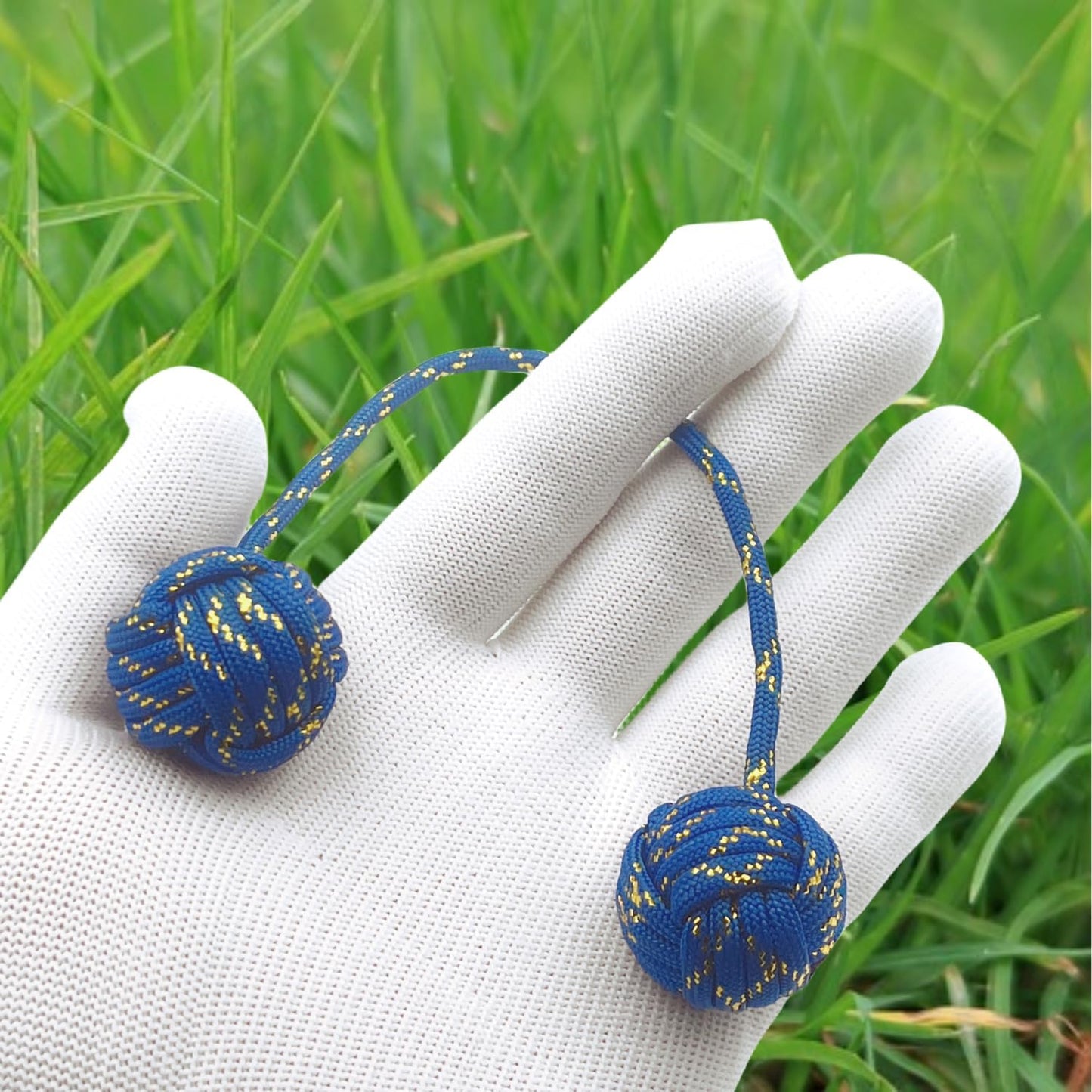 Fidget Beads Skill Toys, Fidget Toys, Parachute Cord and Steel Beads Handmade Fidget Beads, Beginners Worry Beads, Portable EDC Leisure Toys (Gold Blue)