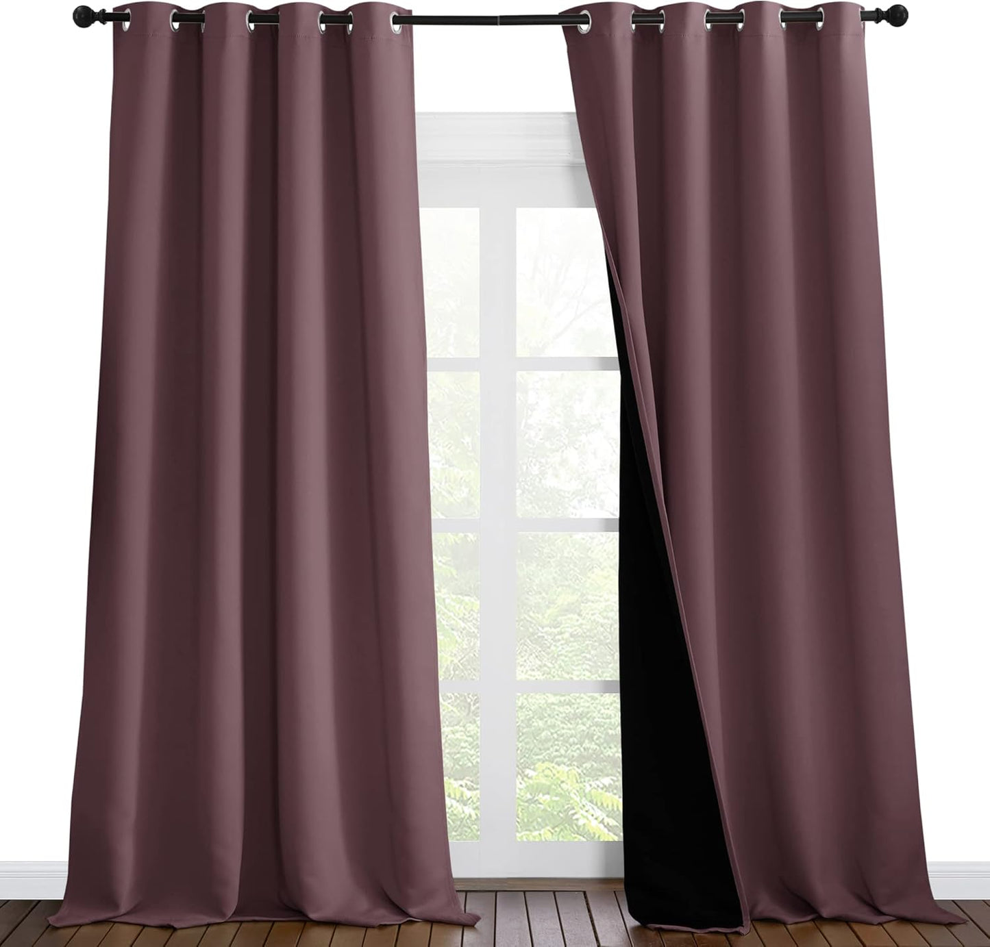 NICETOWN Room Warming Thermal Insulated 100% Blackout Curtains, Sound Proof Drapes with Black Backing, Full Light Blocking Panels for Patio Sliding Door (Dry Rose, 1 Pair, 55 inches x 102 inches)