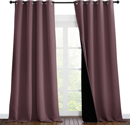 NICETOWN Room Warming Thermal Insulated 100% Blackout Curtains, Sound Proof Drapes with Black Backing, Full Light Blocking Panels for Patio Sliding Door (Dry Rose, 1 Pair, 55 inches x 102 inches)
