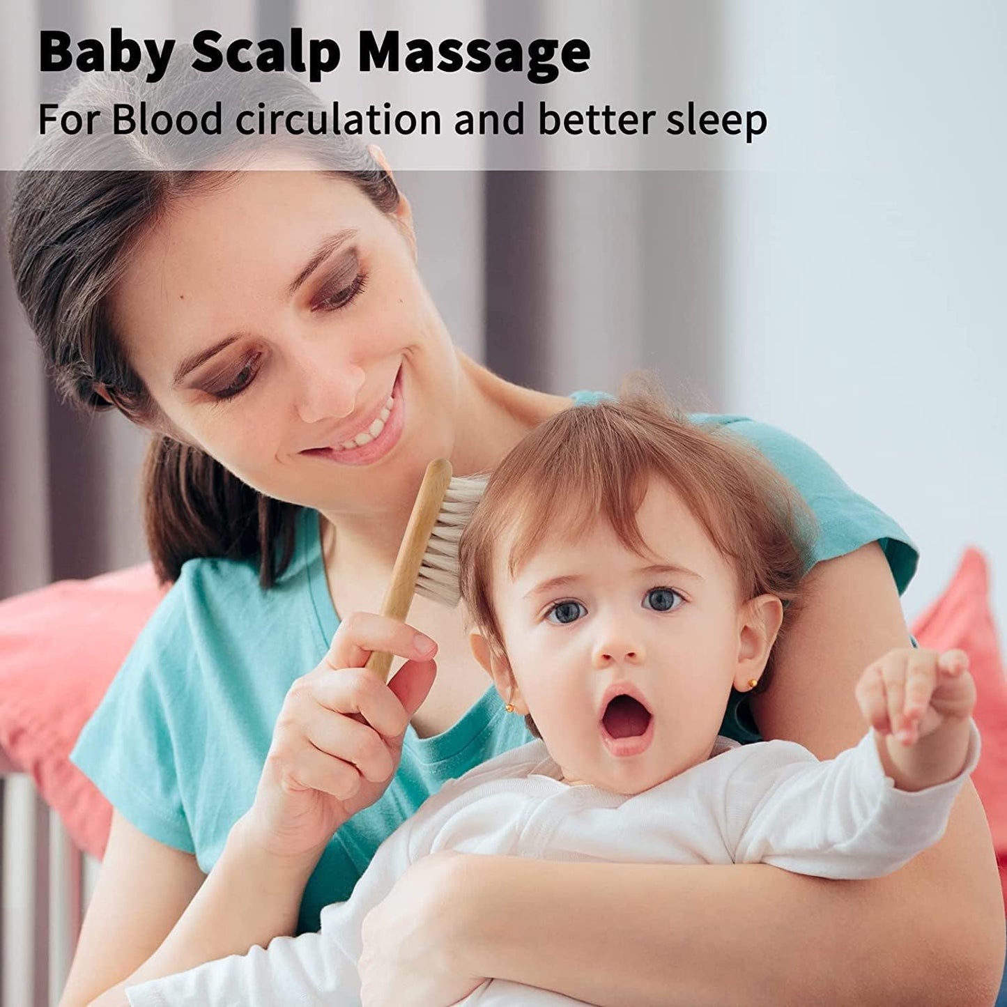 Goat Baby Hair Brush Set, Wooden Comb Massage Scalp Comb, Safe Natural Hair Care Kit, Soft Silicone Bath Brush for Newborns Toddlers (Brush Set+ Green Massager) (Brush Set+ 4)