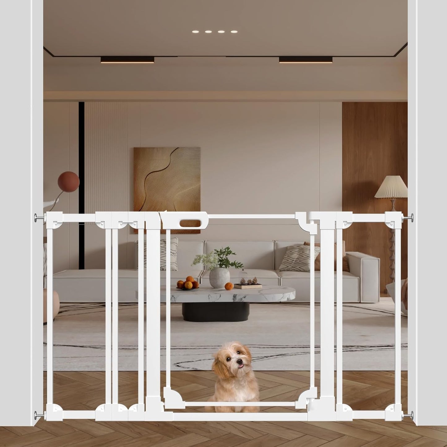 WAOWAO Clear Acrylic Baby Gate for Stairs Modern Design Acrylic Auto Close Pet Gate, 48.42-57.08" Wide Safety Baby Gate for Doorways,White Clear Dog Gates Indoor, Hallways,Kitchen