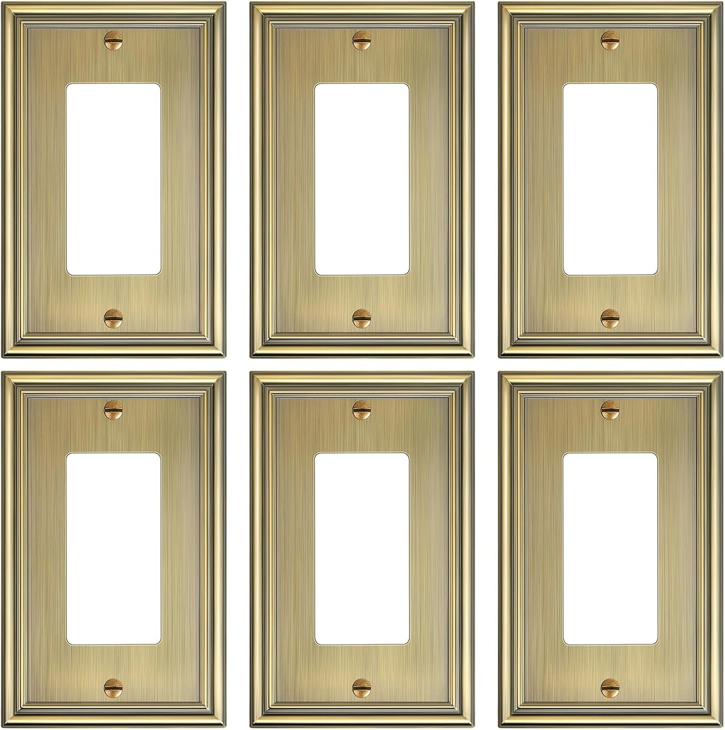 6-Pack Decorator Outlet Cover Plate, Antique Brass Decorative Switch Plates and Outlet Covers, Durable Zinc Alloy Wall Plates for Electrical Outlets, Receptacle, GFCI Outlet, Dimmer Switch