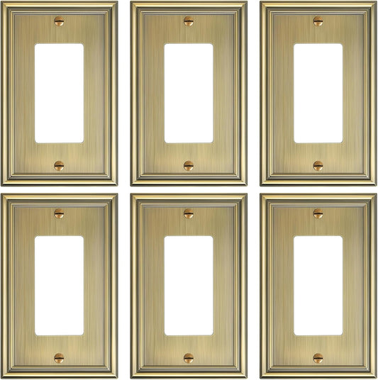 6-Pack Decorator Outlet Cover Plate, Antique Brass Decorative Switch Plates and Outlet Covers, Durable Zinc Alloy Wall Plates for Electrical Outlets, Receptacle, GFCI Outlet, Dimmer Switch