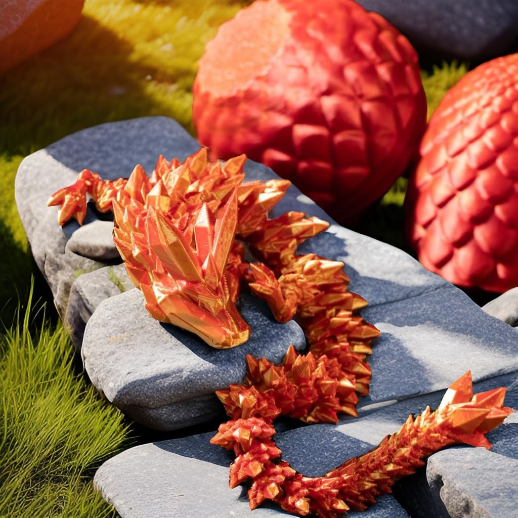 Crystal Dragon Egg Fidget Toy - 3D Dragon Eggs with Dragon Inside Fidget, 3D Printed Dragon Egg Fidget for Gifts, Home Office Decor Executive Desk Toy, Laser Red