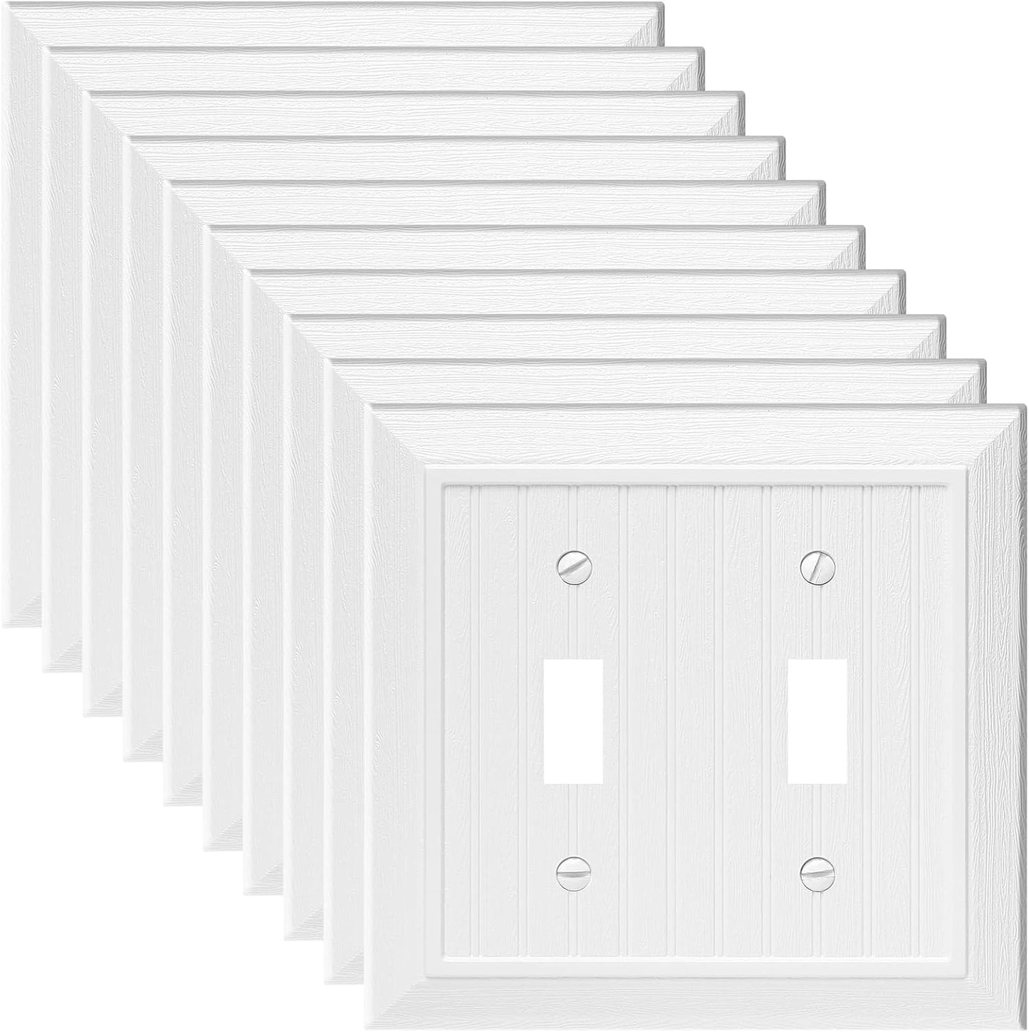 Modern Decorative Wall Plate Switch Plate Outlet Cover, Vintage Retro Wood Grain Design(Double Duplex-10 Pack, White)