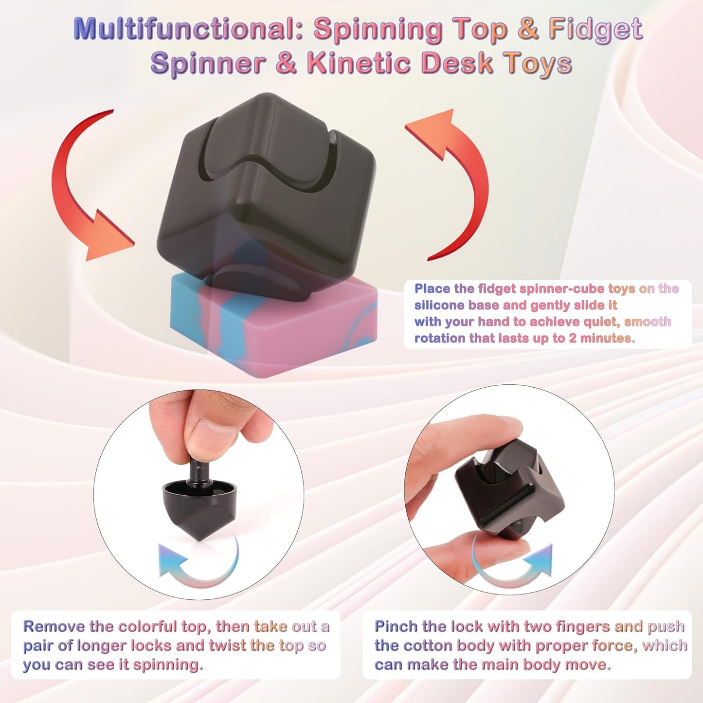 Desk-Fidget-Toys Spinner-Cube: Cool-Gadgets Metal Kinetic-Desk-Toys Office EDC-Toy with Silicone Base, ADHD Tools Cool-Stuff Thing Stress Relief Toy Gift for Kids Children Teens Adults Christmas