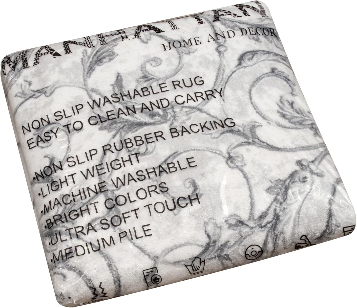 Non-Slip Washable 5x7 Area Rugs for Living Room Bedroom, Ultra Soft Bedside Rug, Indoor Floor Carpet for Kids Girls and Boys, Dorms, Nursery Rooms, Non-Skid Area Rug, Floral Grey, 5' x 7'