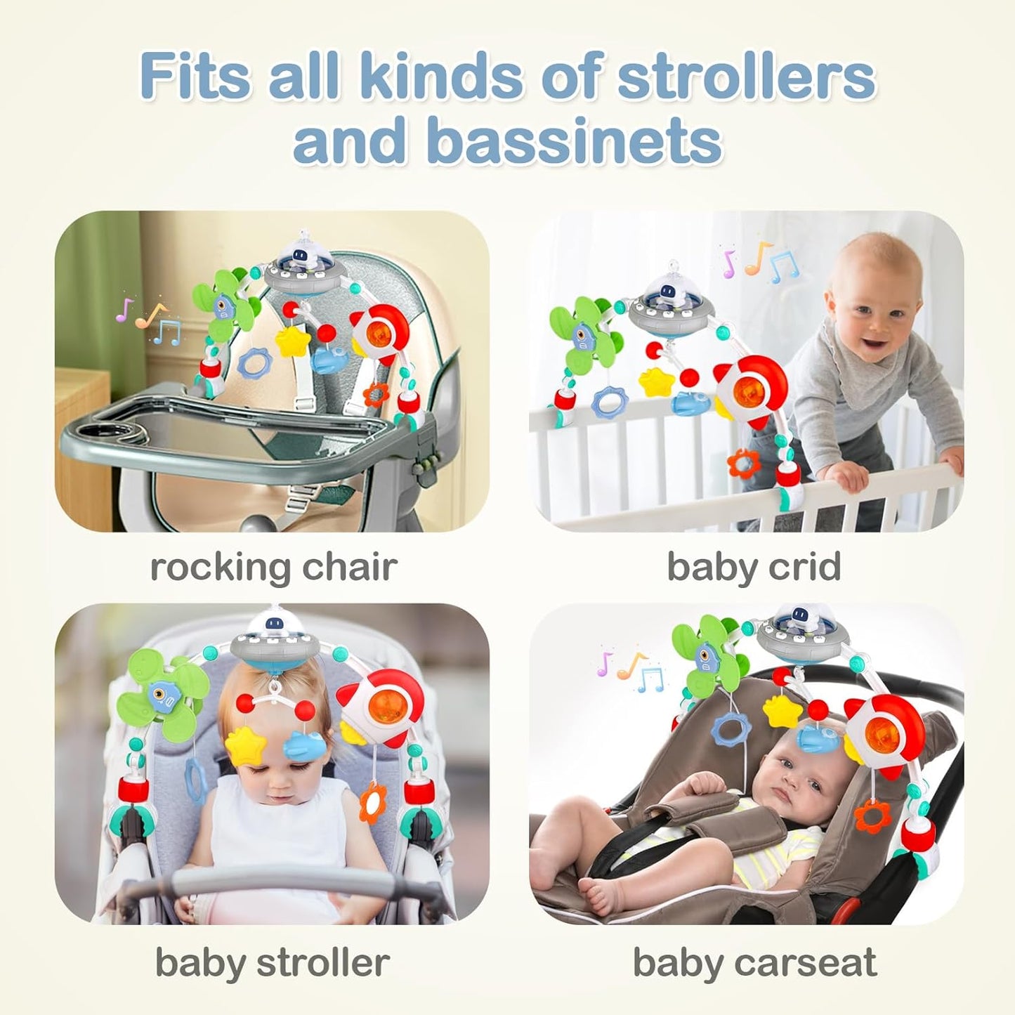 Musical Baby Stroller Arch Toys, Travel Car Seat Toys, Baby Play Arch Crib Accessory Toys, Mobile for Bassinet, Pram Activity Arch Bar Toys for Babies Infants