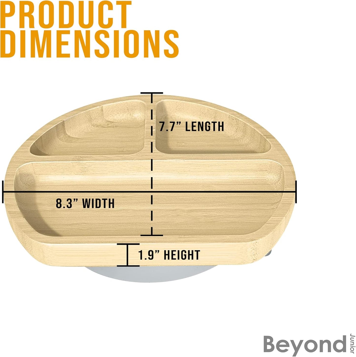Abiie Octopod Bamboo Dish - Kids Plates for 4 months and up, 3-Compartment Baby Plates with Suction, Triangle Bamboo Baby Plate, Mess-Free Toddler Suction Plates, Baby Feeding Supplies, 8.3x1.9x7.7 in