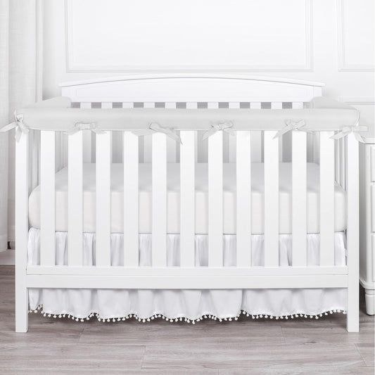 3 in 1Crib Mesh Liner for Life Size Cribs,White Soft Anti-Collision Strip Corner Covers,Protect Baby Teeth and Save Crib Rails, Rail Edge Protector Strip (Gray)