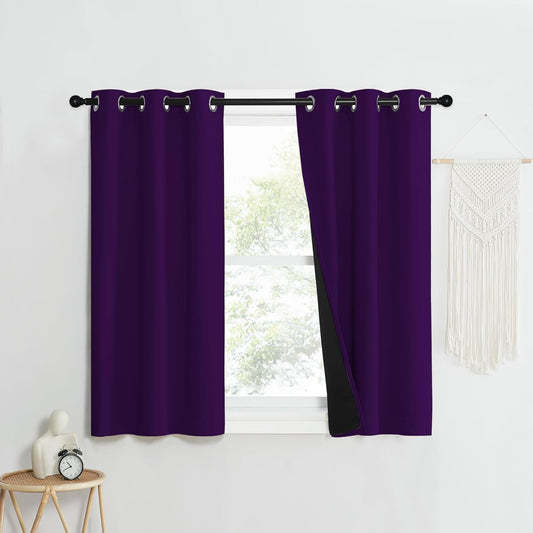 NICETOWN 100% Blackout Curtains with Black Liner Backing, Thermal Insulated Curtains for Living Room, Noise Reducing Drapes, Royal Purple, 37" Wide x 50" Long Per Panel, Set of 2 Panels