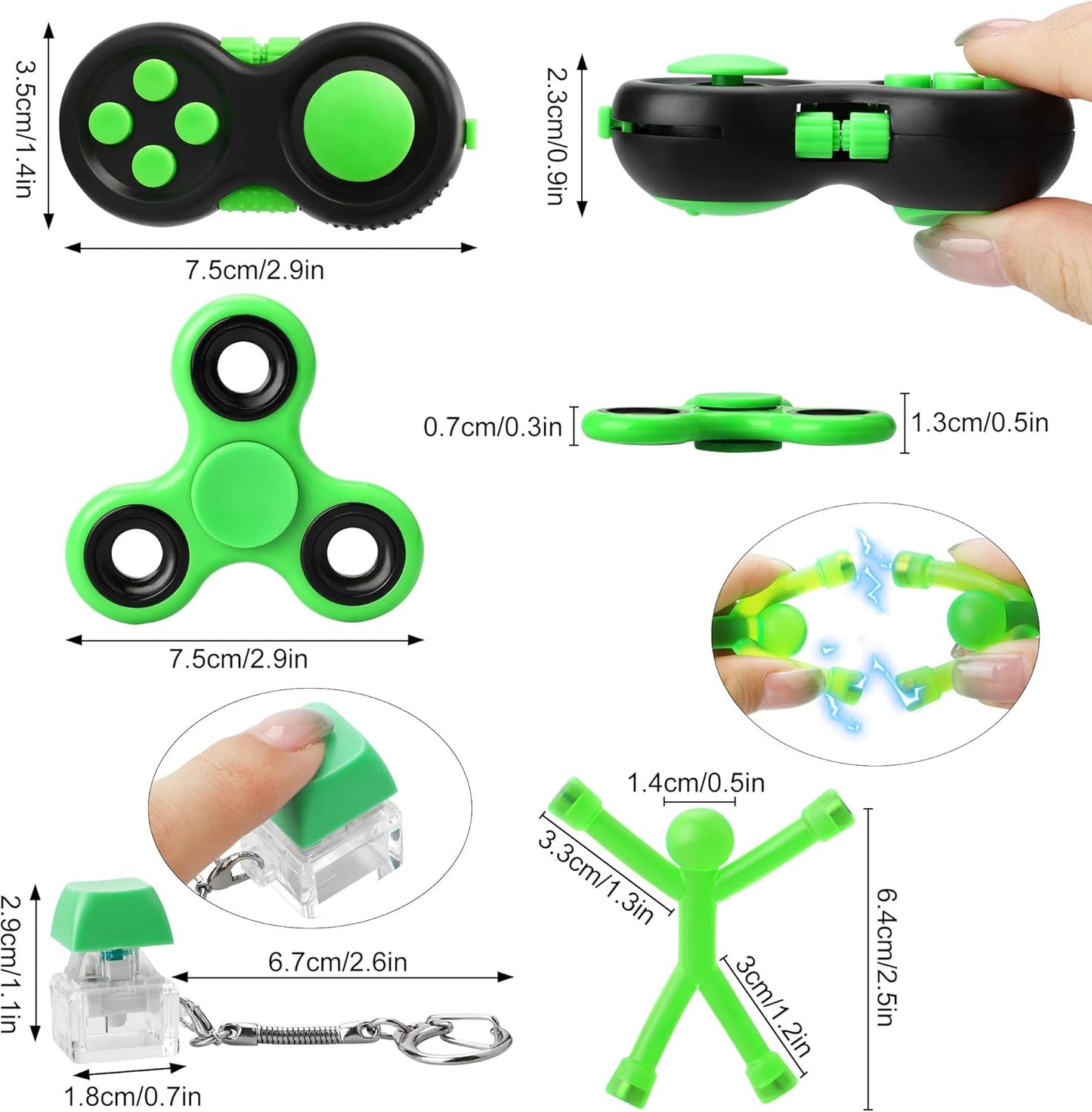 Fidget Toy Pack, Fidget Toy Adults, Party Favor Toys for Kids with Fidget Spinner, Fidget Keychain Keyboard, Fridge Magnets Men, Fidget Pad (Green)