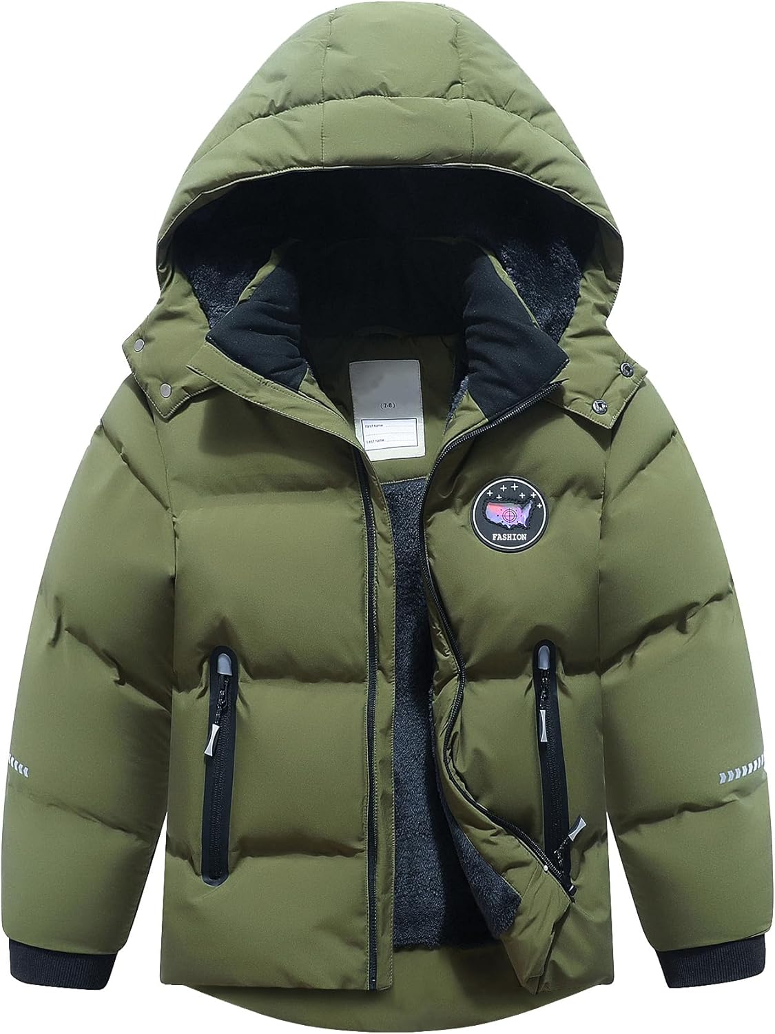 Kids Boy's Winter Coat Fleece Lined Waterproof Jacket Puffy Cotton Coat Thick Hooded Down Outdoor Coats