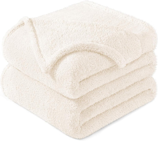 Exclusivo Mezcla Twin Size Flannel Fleece Blanket, Super Soft Velvet Plush Bed Blanket, Fuzzy Cozy and Warm for All Seasons, 60x80 Inches, Ivory