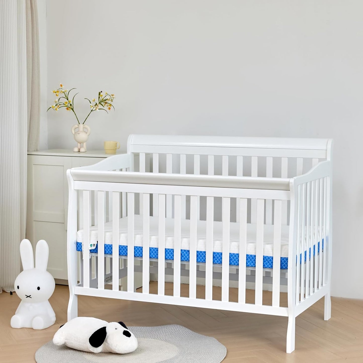 Dual Sided Comfort Gel Memory Foam,Breathable Baby Bed Mattress for Crib,Memory Foam Crib Mattress,Premium for Infant and Toddler w/Removable Outer Cover - White&Blue,Standard Size