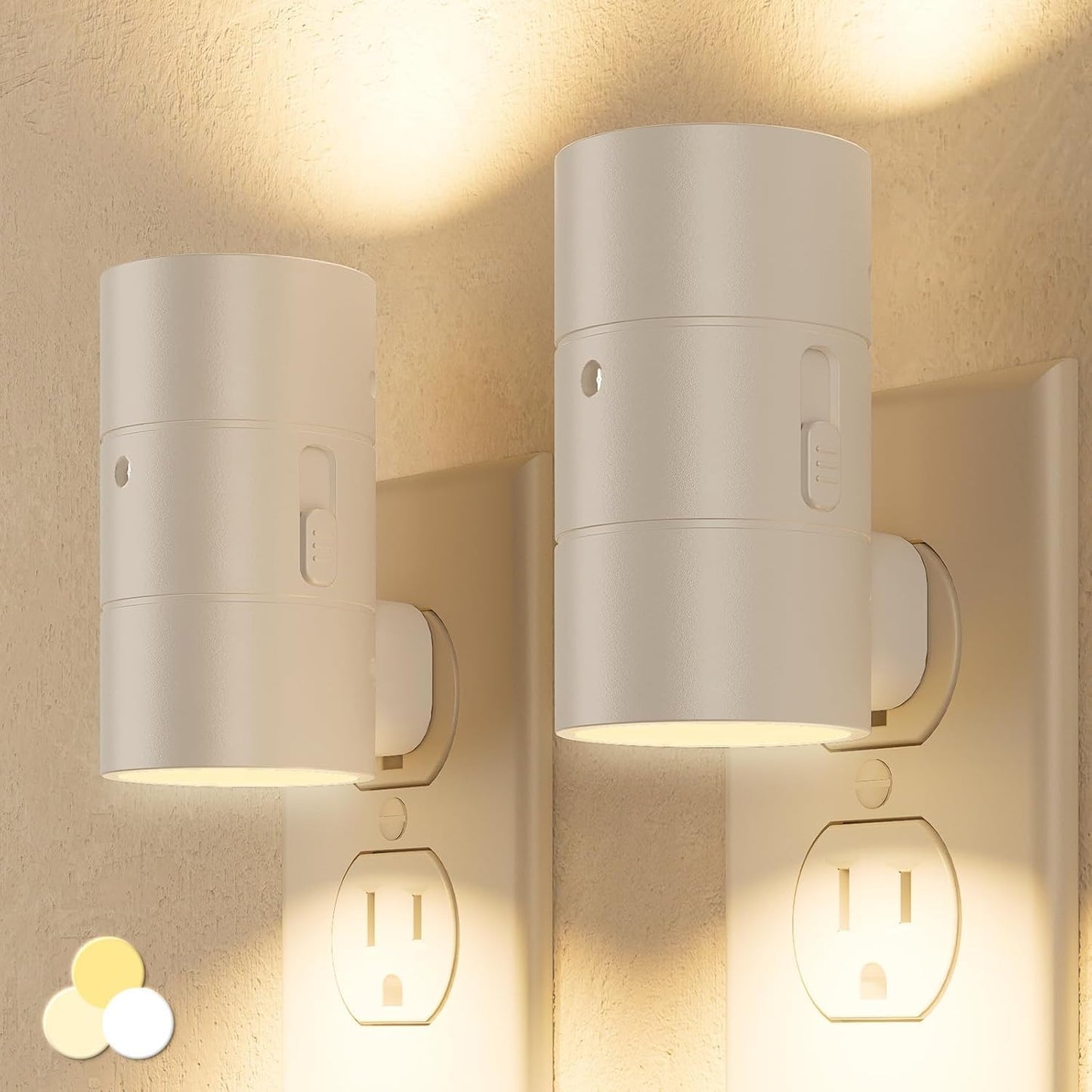 NIORSUN Night Lights Plug Into Wall,Plug in Night Light with 3 Light Modes,Ultra-Slim Design,Dusk to Dawn Sensor,0-100LM Dimmable Night Light for Hallway Bathroom Stairway Bedroom,White,2 Pack