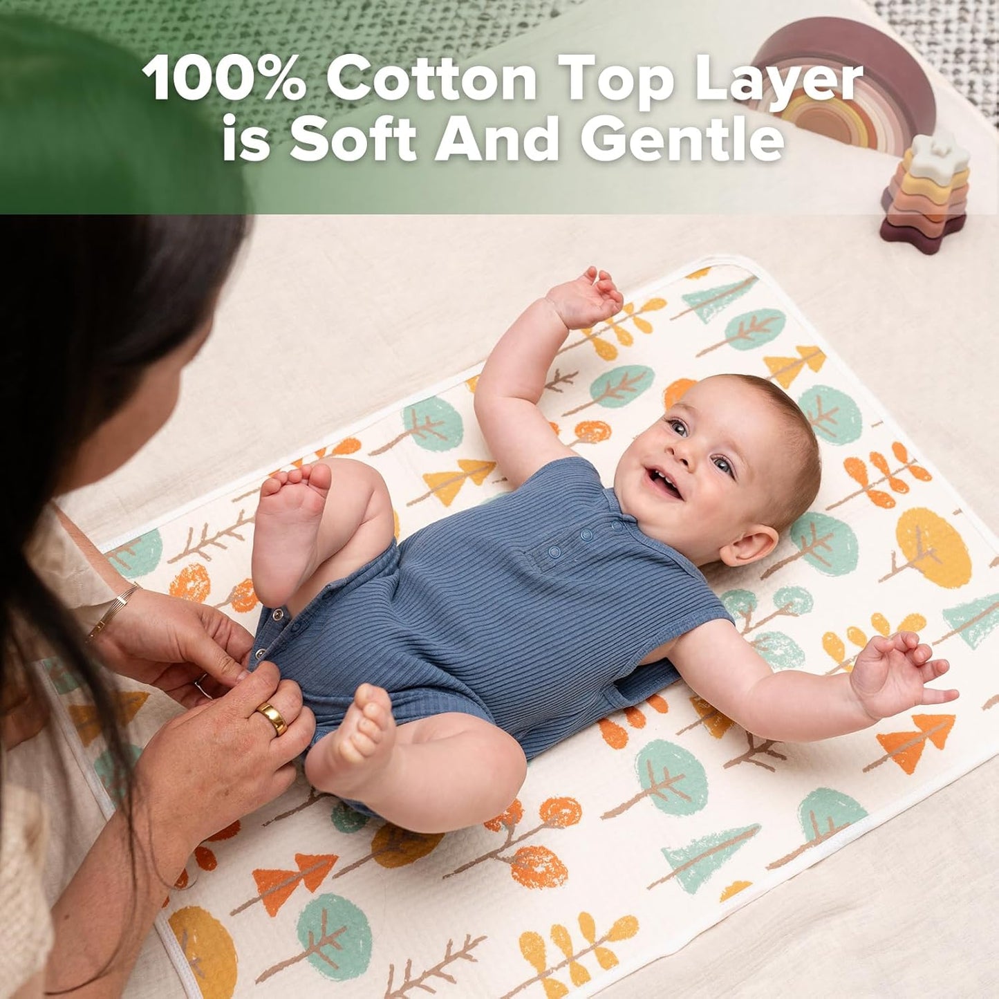 haakaa Waterproof Changing Pad Liners, 100% Cotton, Soft & Breathable (1pc, 19.5" x 27.5" Autumn Glade)