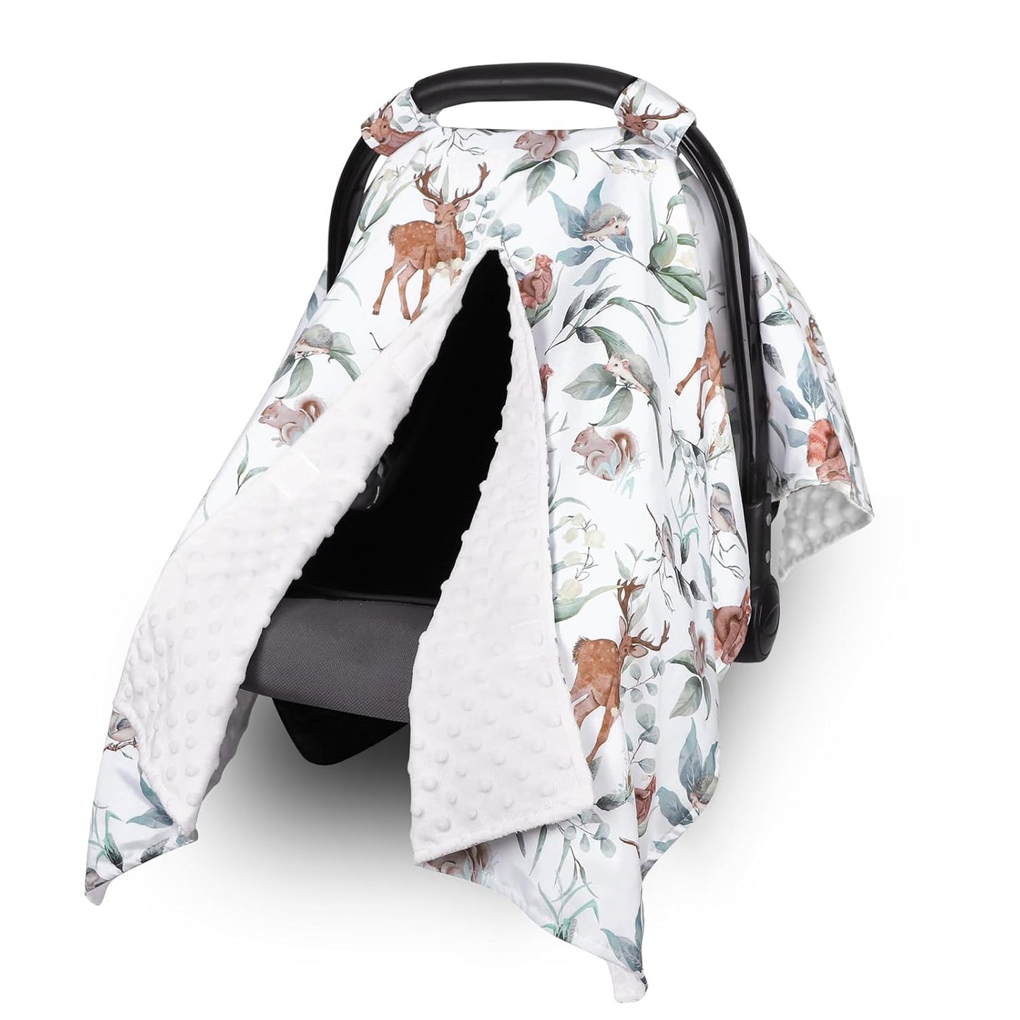 TANOFAR Baby Carseat Canopy, Peekaboo Opening Car Seat Canopy for Babies, Soft and Breathable Infant Carrier Canopy, Multi-use Baby Carrier, Stroller, Nursing Cover, Minky Blanket, Animal Leaf