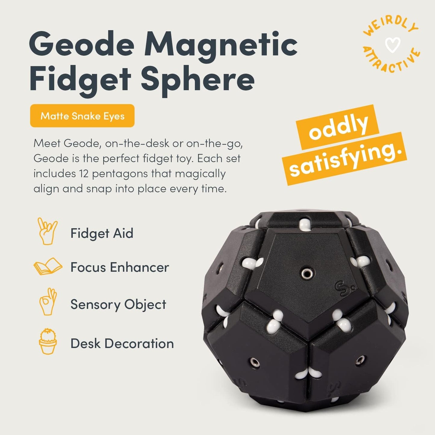 Speks Geode Matte Pentagons Magnetic Fidget Toy for Adults | Quiet Sensory Toy for Stress Relief & Anxiety, Office Desk Toy & Top Gadget Gift Idea | Snake Eyes, 12-Piece Set