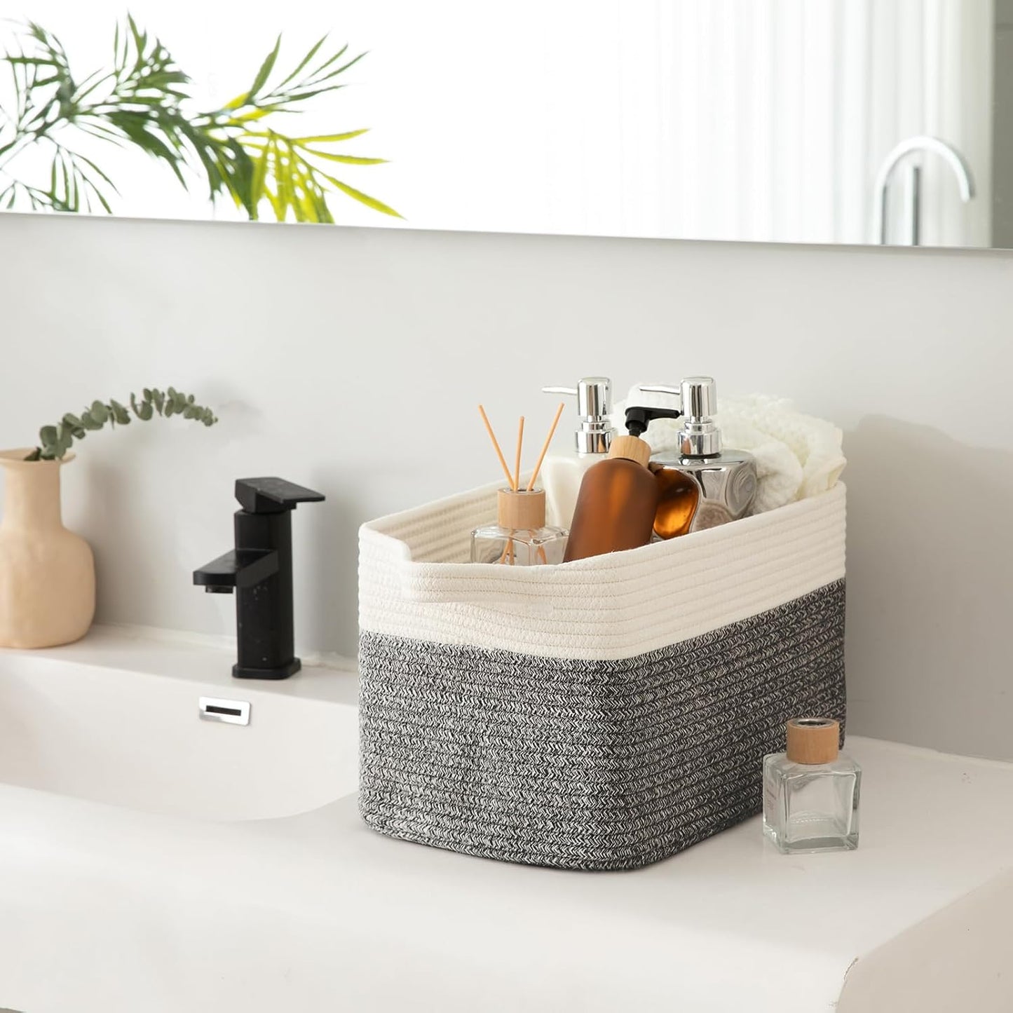 OIAHOMY 3 Pack Storage Basket for Organizing, 13''X9.85''X8.7'' Woven Storage Bins with Handles, toy organizers,Stylish Room Decor, Black variegated