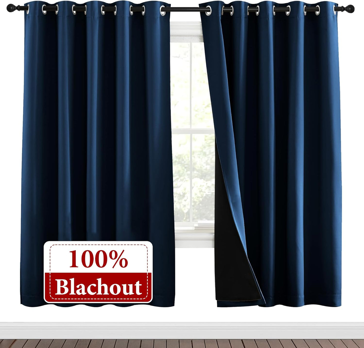 NICETOWN Moroccan Blue Full Shade Curtain Panels, Pair of Energy Smart & Noise Blocking Out Blackout Drapes for Dining Room Window, Thermal Insulated Guest Room Lined Window Dressing(70 x 72 inch)