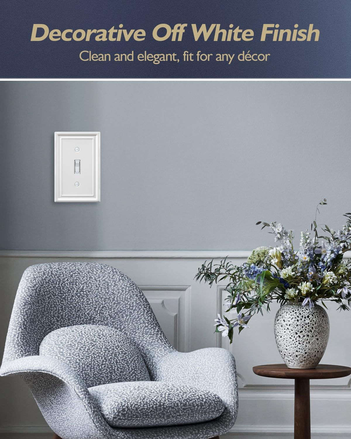 4-Pack Single Toggle Wallplate, White Light Switch Cover Plate, Metal Switch Plate Covers, 3.15''W*4.88''H, Midsize