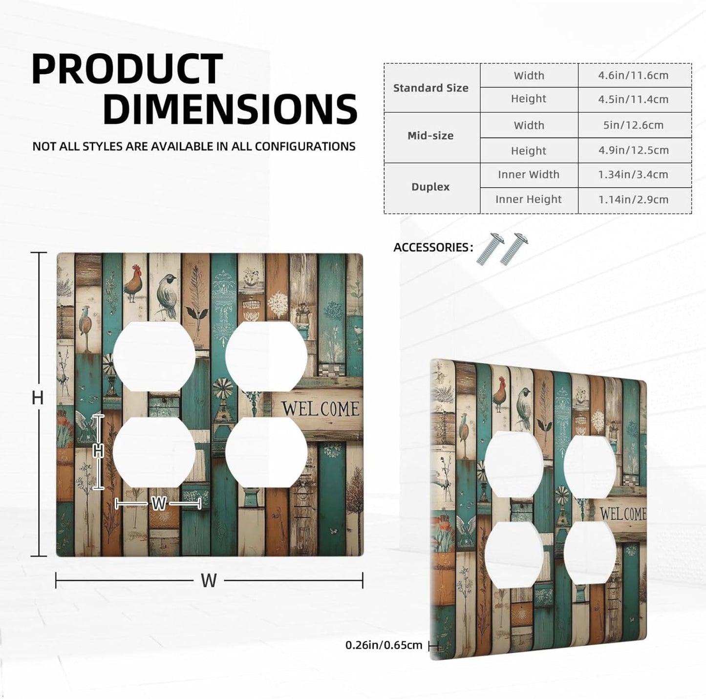 Outlet Covers Vintage Wood Brown Turquoise Splicing 2 Gang Double Duplex Decorative Light Switch Covers Electrical Wallplates Socket Faceplate For Farmhouse Cabin Decor