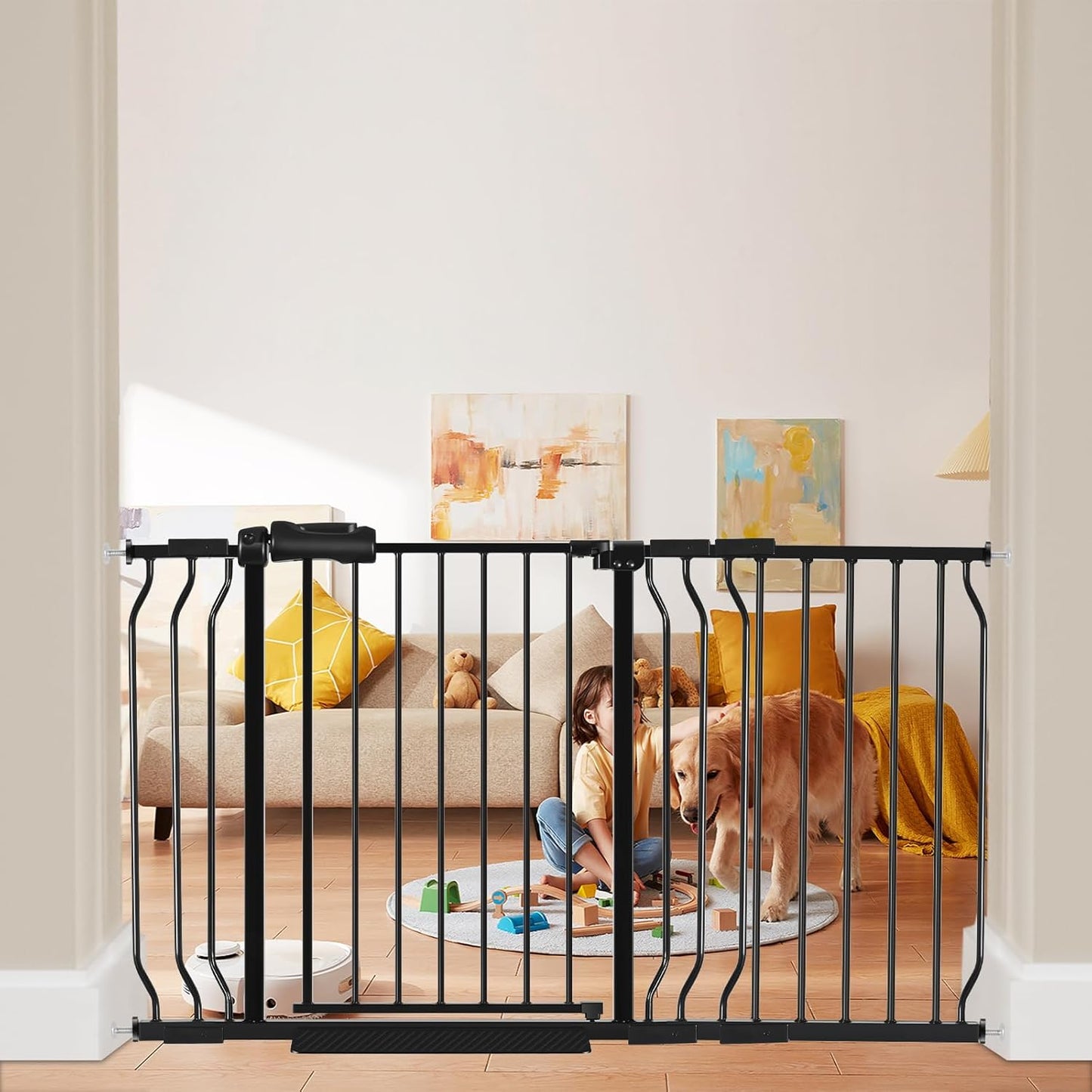 HOOEN 30" Tall Extra Wide Baby Gate for Doorways Stairs 53 to 57.5 Inch Large Long Wide Pressure Mounted Pet Dog Gate Walk Through Child Safety Gate with Extension Kit