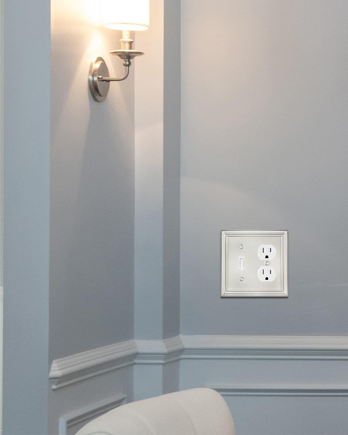 2-Pack Combination Toggle/Duplex Wall Plate, Wall Outlet Covers for Double Light Switches, Receptacle Outlet, Dimmer Switch, Satin Nickel Finish, Midsize, A031 Series