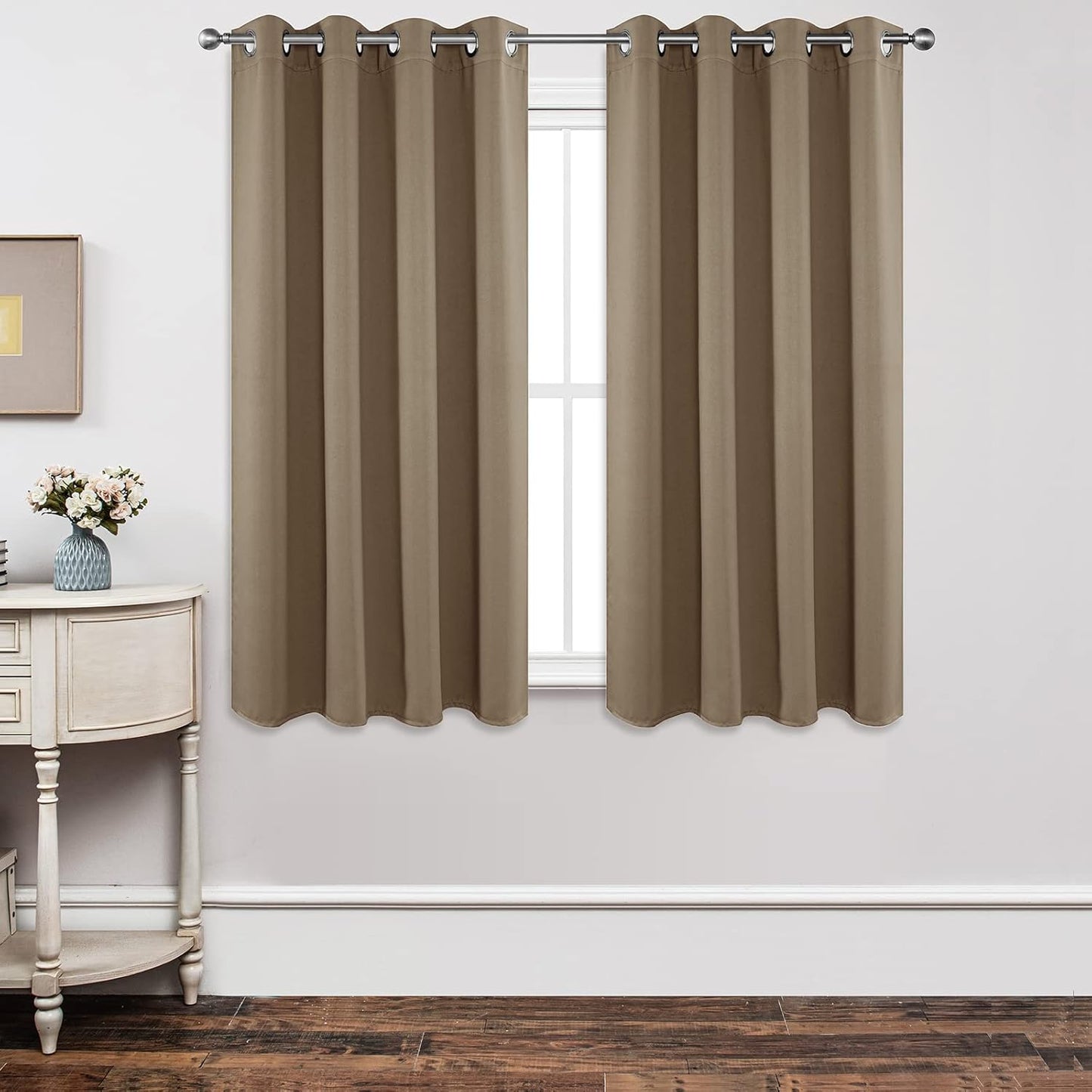 Joydeco Blackout Curtains 63 Inch Length 2 Panels Set, Thermal Insulated Long Curtains& Drapes 2 Burg, Room Darkening Grommet Drapes for Living Room Bedroom Window (W52 x L63 Inch, Khaki)