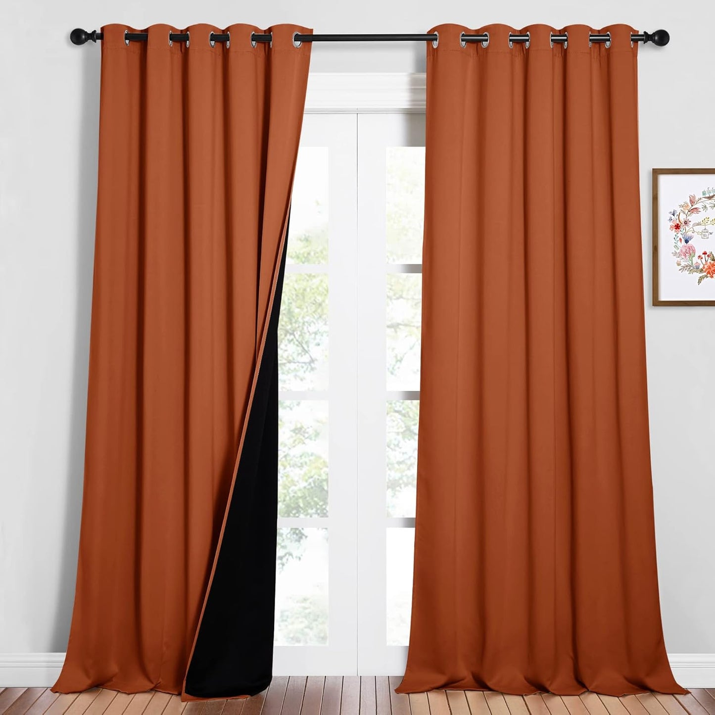 NICETOWN Full Shading Curtains for Windows, Super Heavy-Duty Black Lined Blackout Curtains for Bedroom, Privacy Assured Window Treatment (Burnt Orange, Pack of 2, 62 inches W x 95 inches L)
