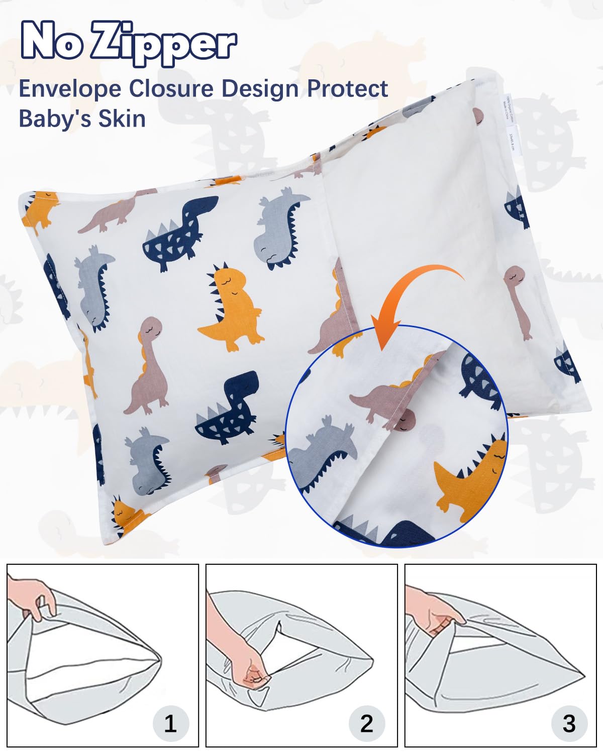 ALVABABY Toddler Pillowcases 2 Pack Organic Cotton Kids Pillow Cover Fit 13"x 18" or 12"x22" Envelope for Girl Boy Sleepy Travel