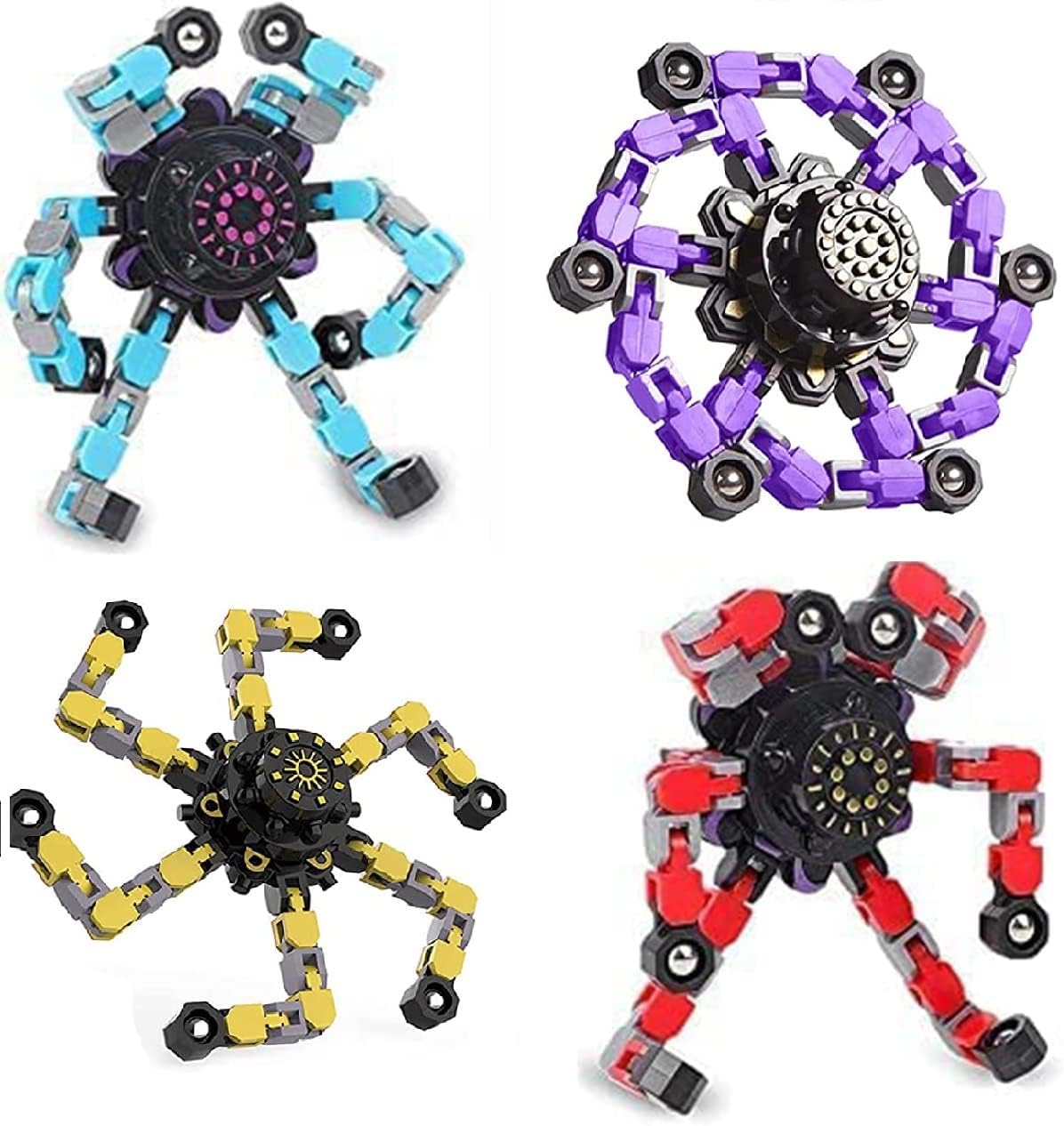 Gifts for Kids Teenage 4 Packs Transformable Fingertip Chain Robot Toy DIY Deformation Robot Deformed Mechanical Toy for Kids Adults