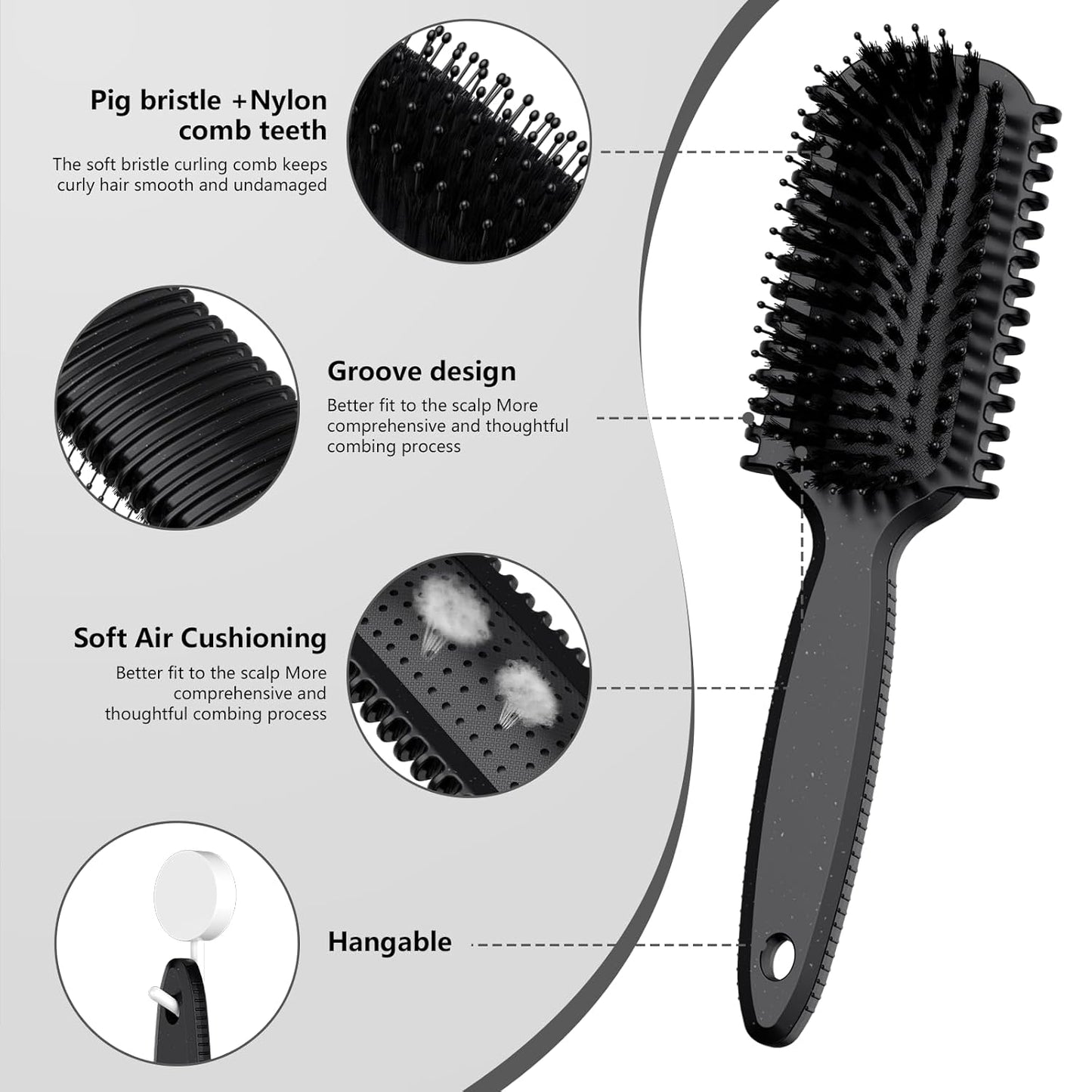 Curl Defining Brush, Curly Hair Brush, Slick Back Hair Brush, For Combing and Shaping Curls in All Hairstyles to Reduce Pulling (Black)
