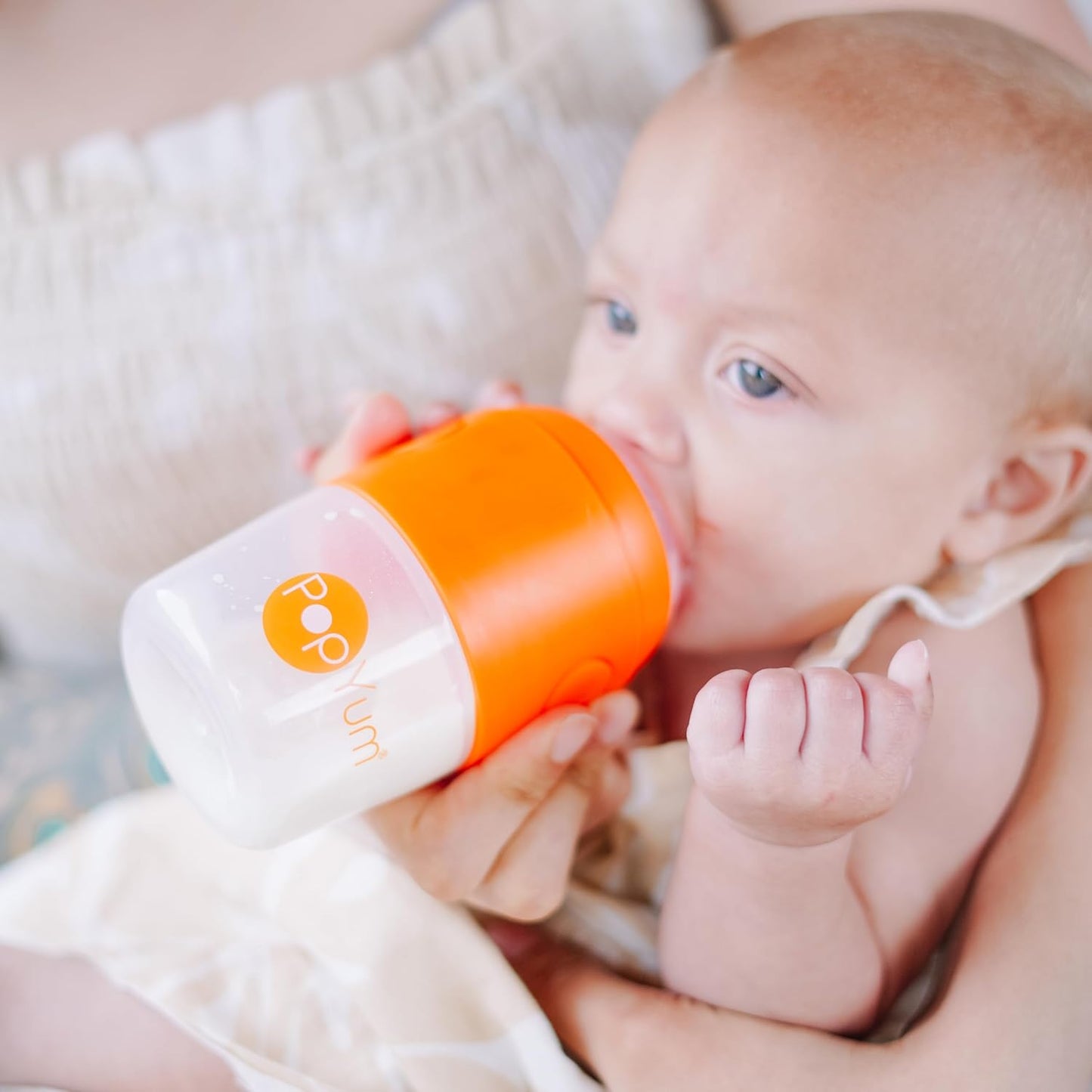 PopYum 9 oz Orange Anti-Colic Formula Making/Mixing/Dispenser Baby Bottle with #2 Medium Flow Nipple, 260 ml, BPA-Free, Natural Latch