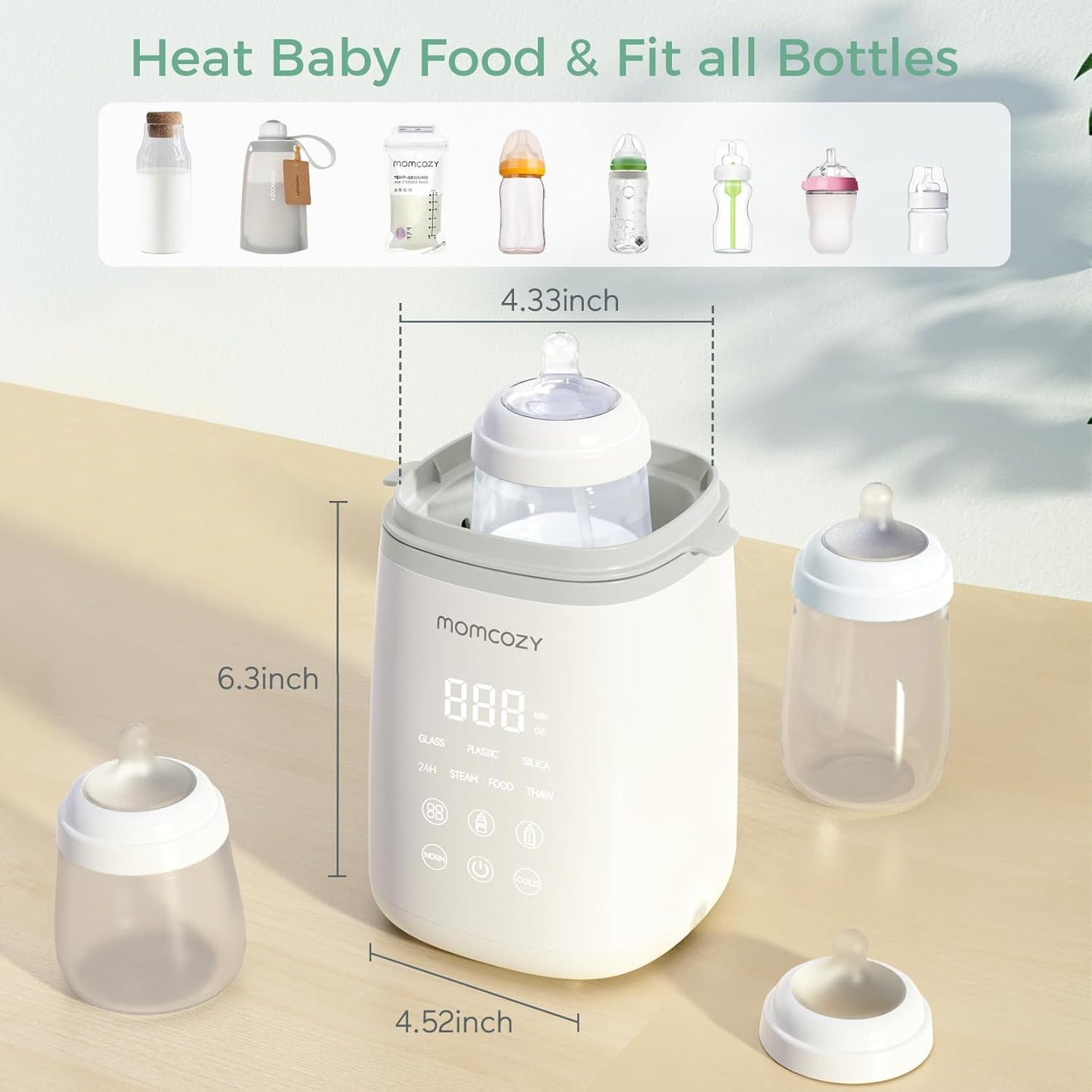 Momcozy Bottle Warmer, Fast Bottle Warmers for All Bottles with Timer, Accurate Temperature Control and Automatic Shut-Off, No Lid Required for Heating, White-Gray