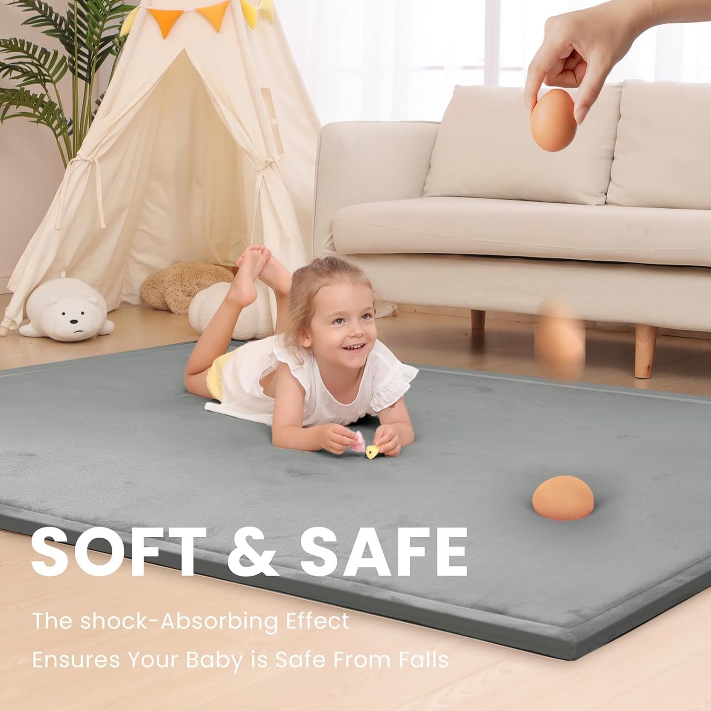 Baby Play Mat for Floor,1.3" Thick Memory foam Tummy Time Mat for Toddlers,Infants,kids,Water-Repellent Soft Nursery Rug ,79"×79" Extra Large Non Slip for Crawling&Yoga,Tatami Style for Living Room(Dark Grey)