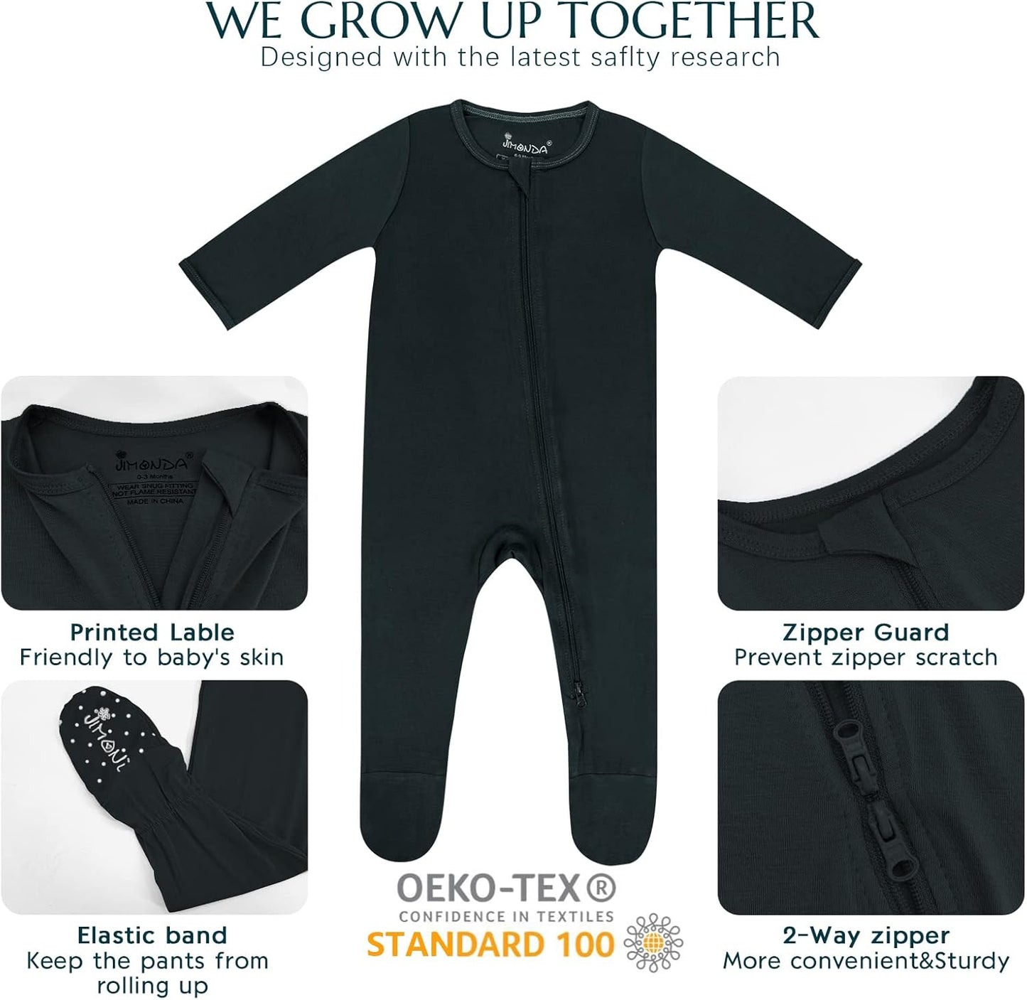 Jimonda Baby Boy Romper 4-Pack - Bamboo Zip-Up Pajamas for 0-24 Months,Unisex Footed Sleepers,Ultra-Soft Stretchy Fabric