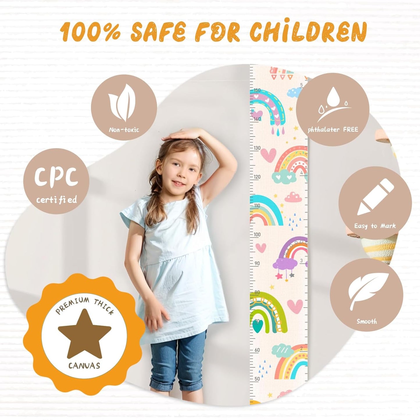 Personalized Name Height Chart for Kids, Rainbow Height Measurement for Wall, Child Height Measure Wall Chart Bedroom Nursery Wall Decoration, Playroom Essentials, Children's Day Gifts