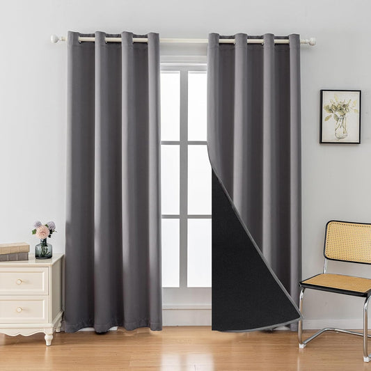 Anytime 100% Blackout Curtain Set, Thermal Insulated & Energy Efficiency Window Draperies for Guest Room, Full Shading Panels for Shift Worker and Light Sleepers（Grey, 2 Panels, 52W x 90L）