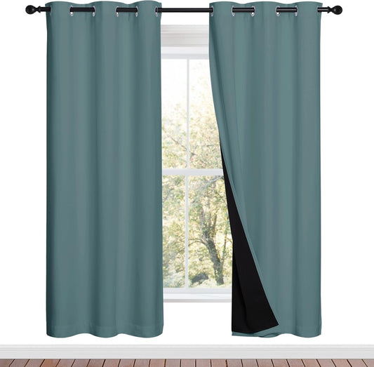 NICETOWN 100% Blackout Window Curtain Panels, Full Light Blocking Drapes with Black Liner for Nursery, 72-inch Drop Thermal Insulated Draperies (Aqua, 2 Pieces, 42-inch Wide Per Panel)