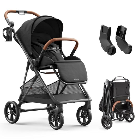 Air Lux Baby Stroller with Carbon Fiber Frame, One-Hand Fold & Reversible Seat, Magnetic 5-Pt Harness, Car Seat Adapter, 15.8lbs, Meteorite