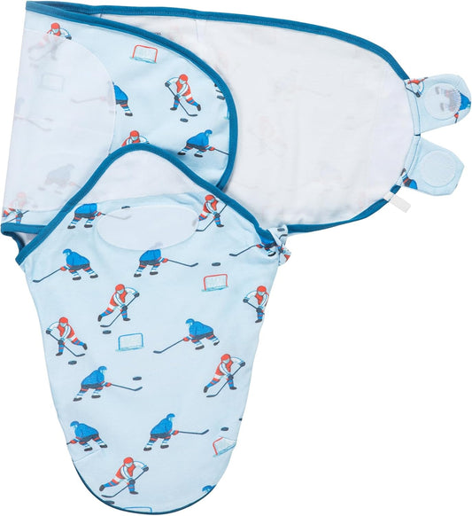 LollyBanks Baby Swaddle, 100% Organic Cotton Newborn Boy Swaddle Sack 0-3 Months, Newborn Baby Swaddle Blanket Wrap with Easy Change Zipper, Baby Registry Must Haves (Ice Hockey)