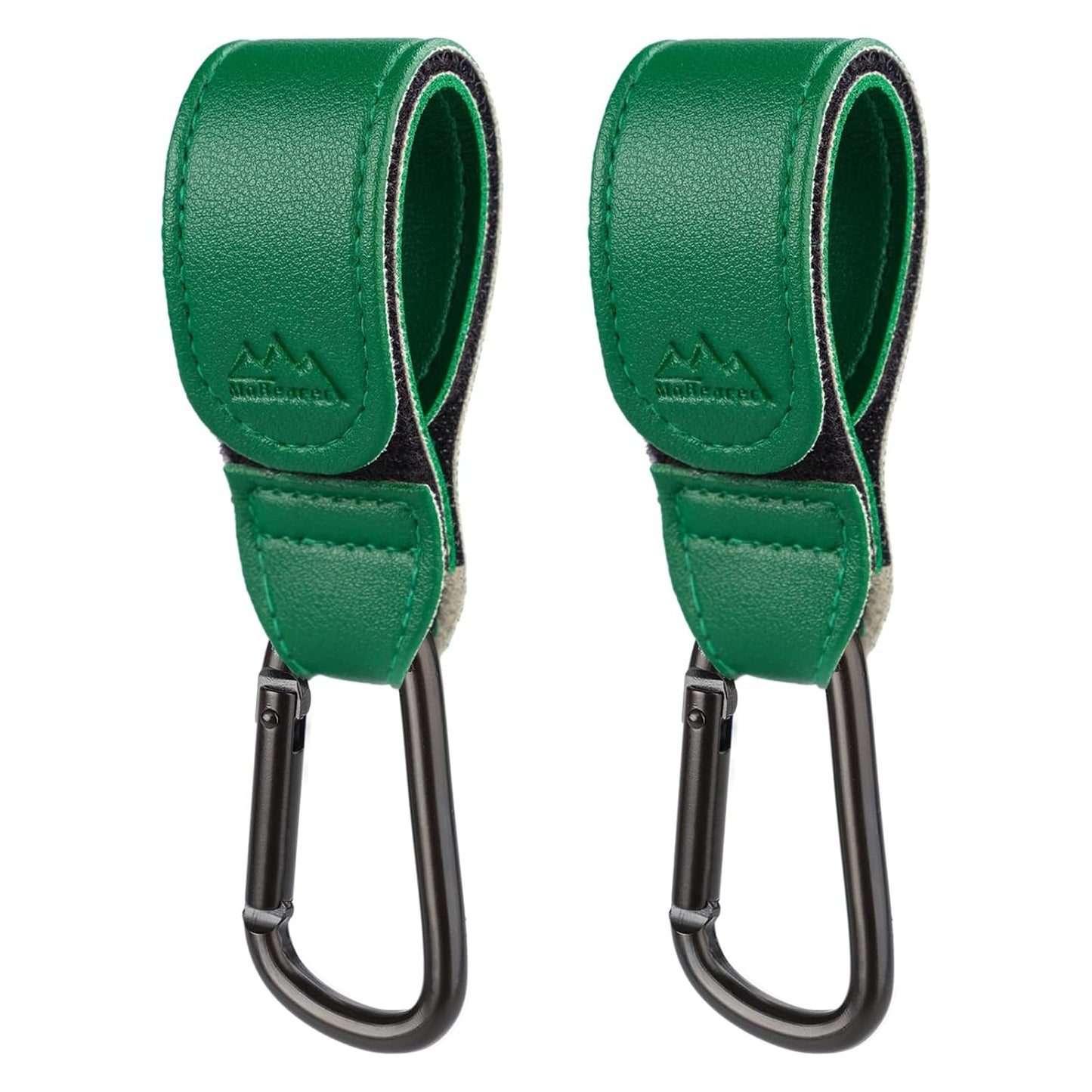 Baby Stroller Hooks Bag Hooks for Hanging Diaper Bags Multipurpose Hooks for Grocery Shopping Bags Premium Vegan Leather Pram Straps 2 Pcs (Green)